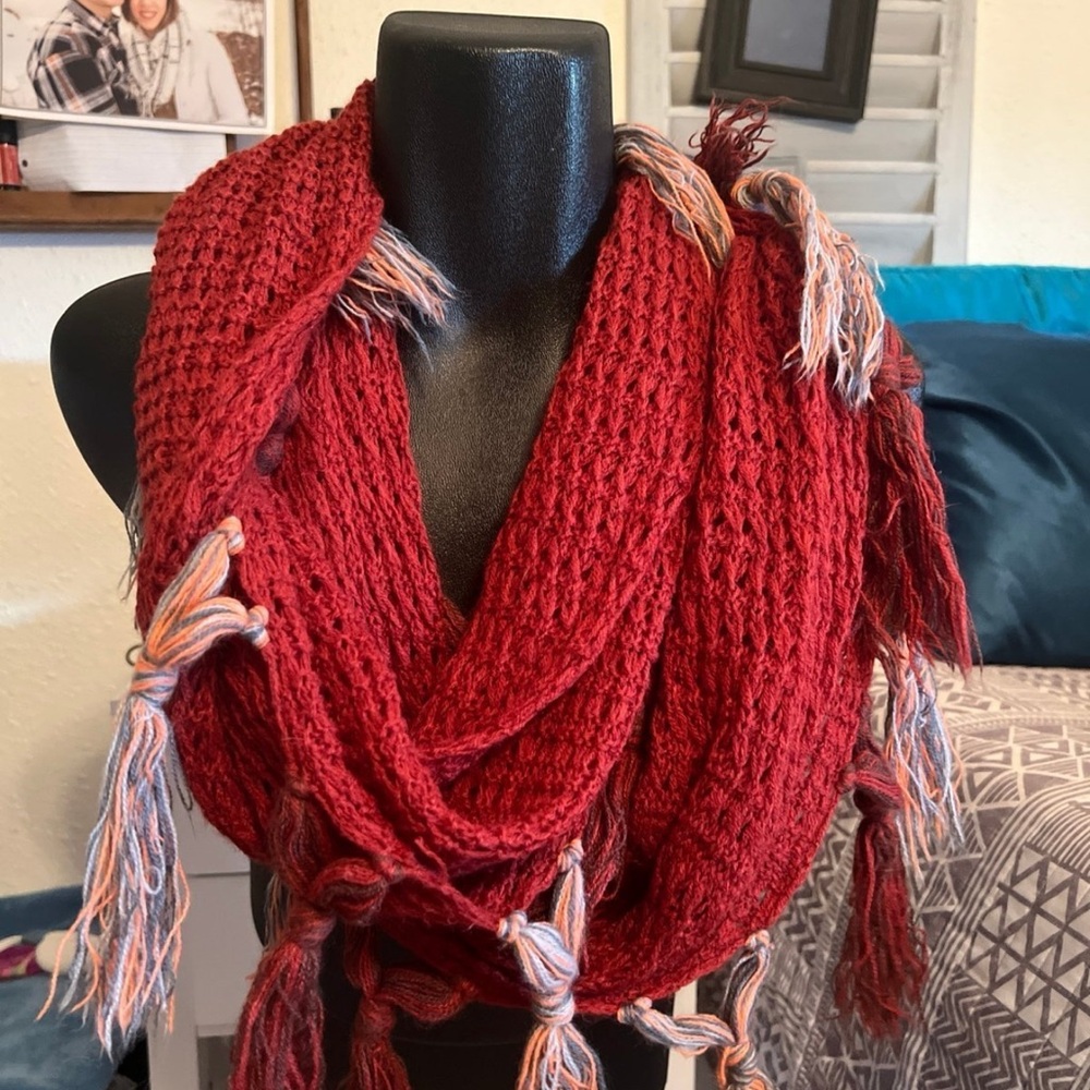 Staring at Stars Red Knit Scarf with Tassels